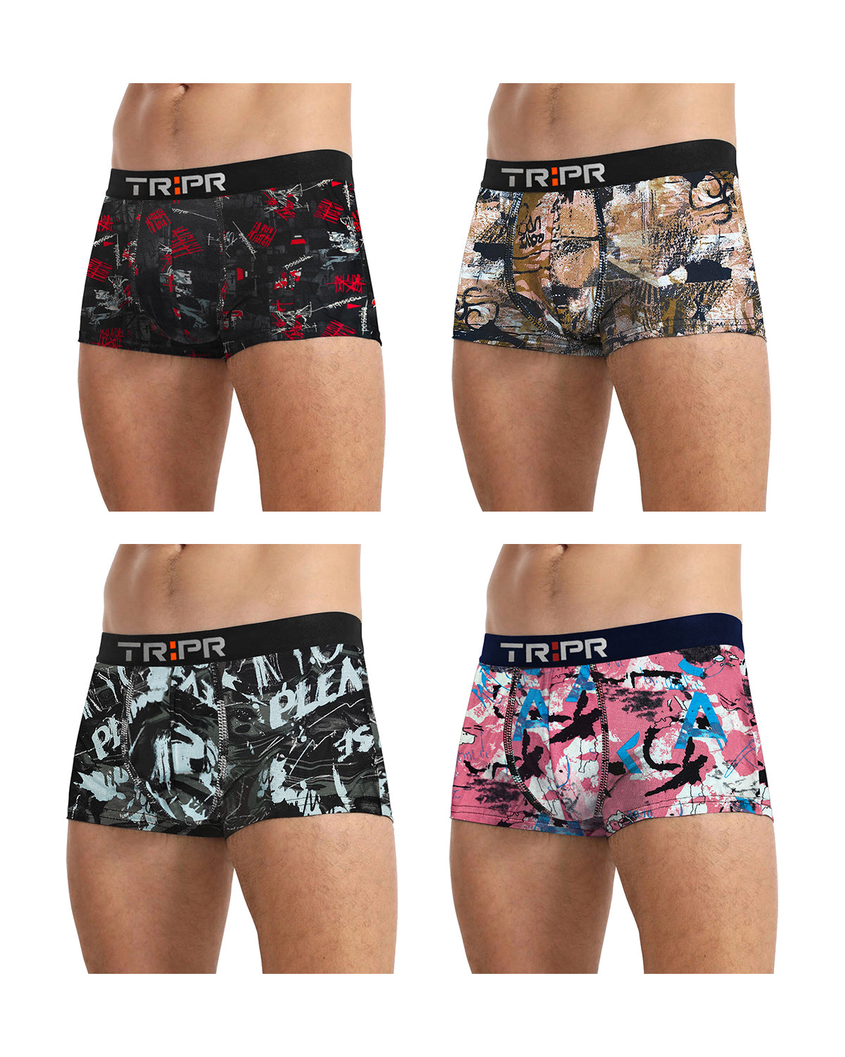 (Pack Of 4) Mens Printed Trunks with 5 Variants