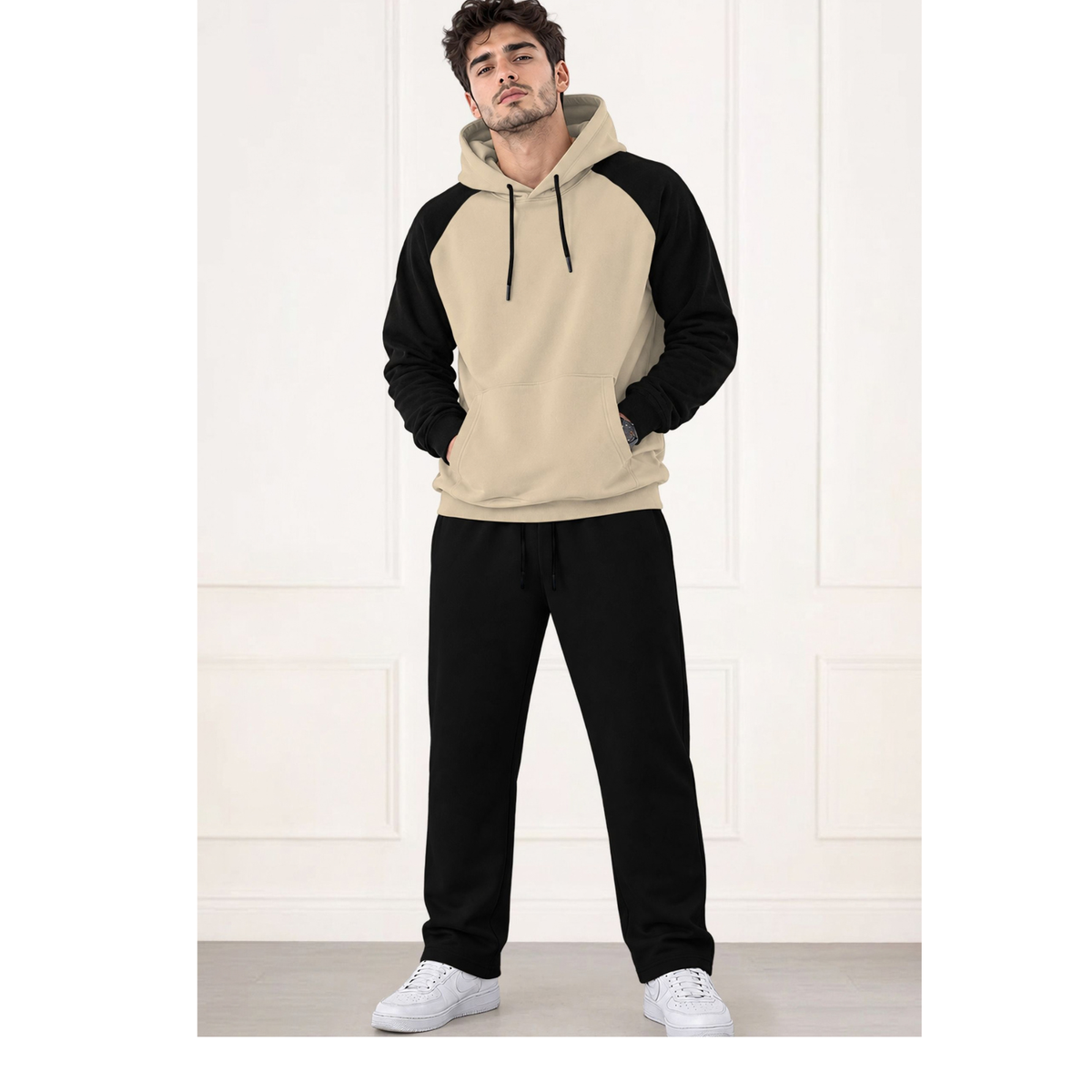Tracksuit Men Hooded Sweatshirt & Plain Baggy Trackpants