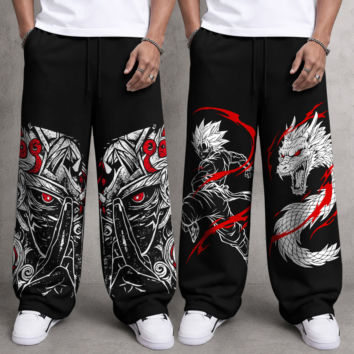 (Pack of 2) Mens Printed and Solid Baggy Fit Track Pants Combo
