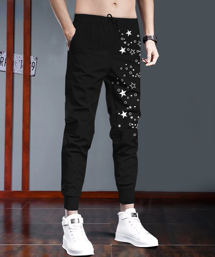Men Black Star Printed With Cuffed Trackpant