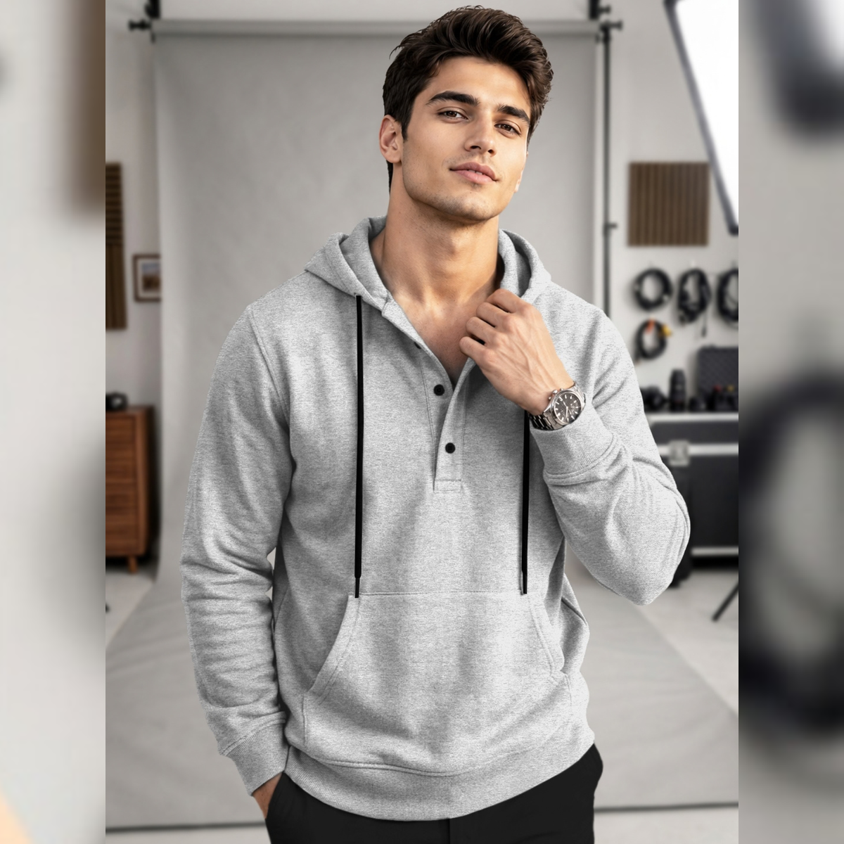 Men Solid Color Winter Hooded Neck Sweatshirts