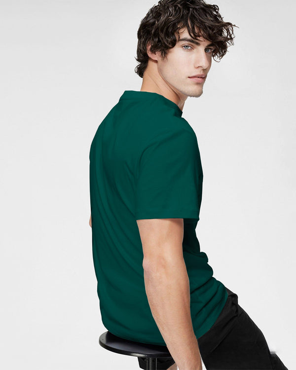 Mens Solid Dark Green V-Neck Half Sleeve T-Shirt