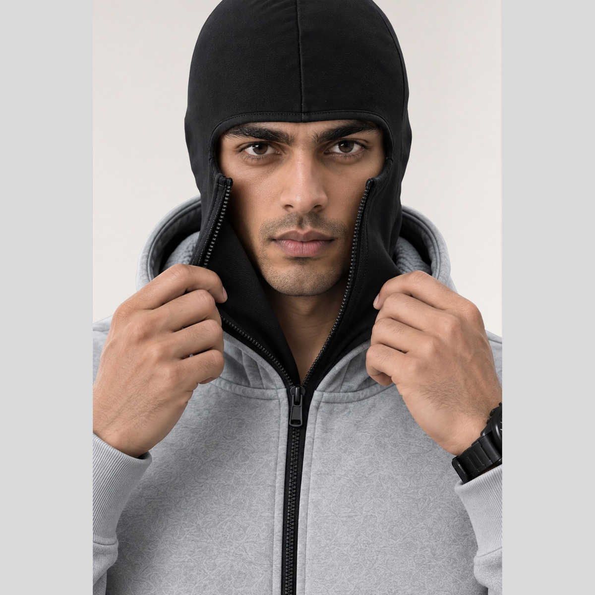 Men Winter Double Capped Hooded Jacket Grey
