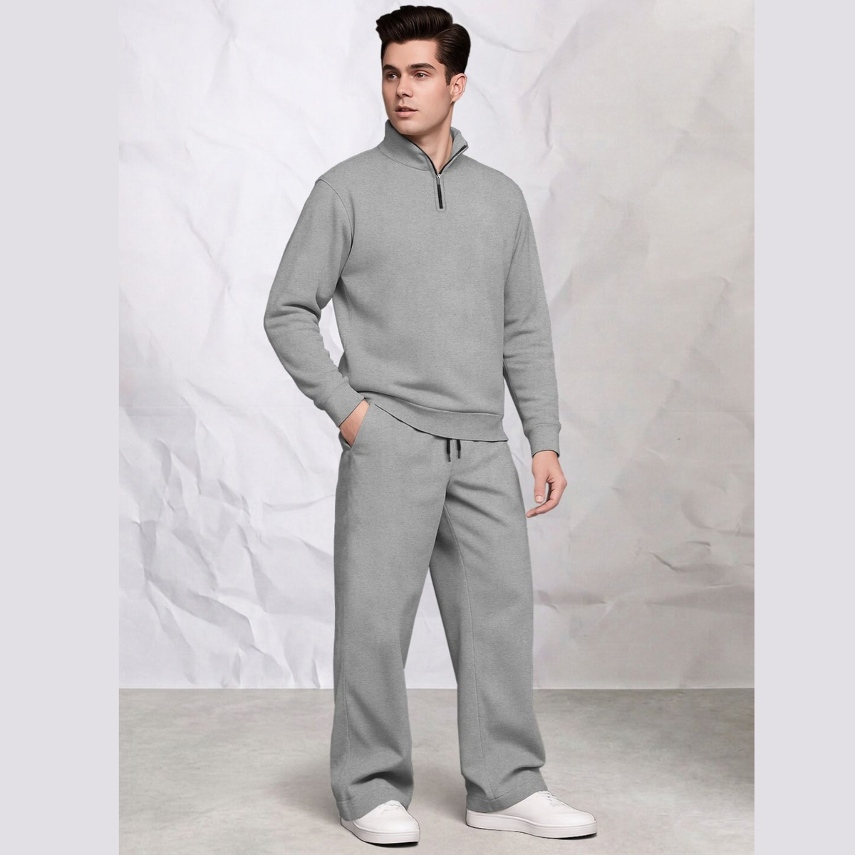 Tracksuit Men High Neck Sweatshirt & Matching Plain Loose Fit Trackpants