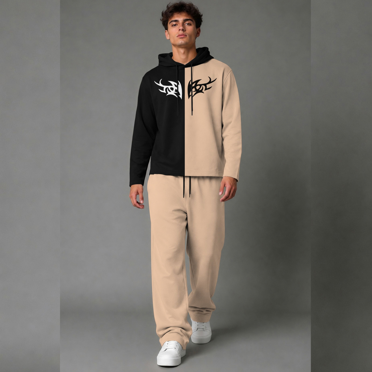 Outfit Set Plain Dual hooded Tshirt - Plain Loose Fit Trackpants