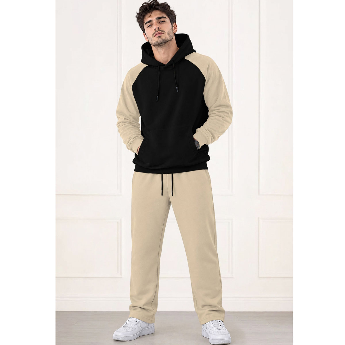 Tracksuit Men Hooded Sweatshirt & Plain Baggy Trackpants
