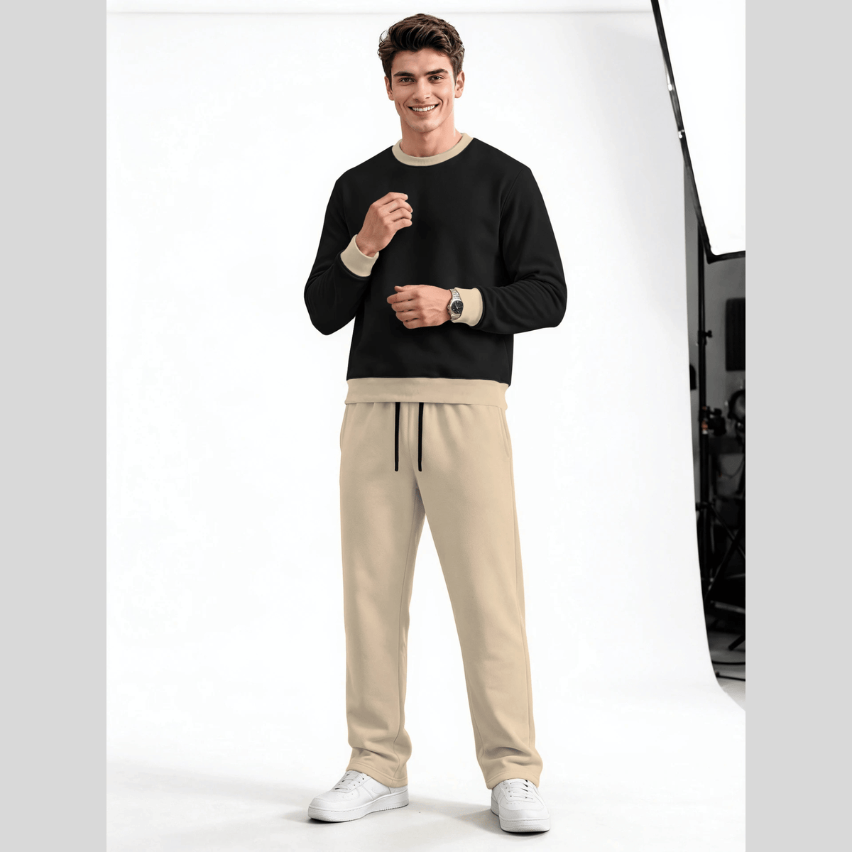 Mens Round Neck Color Blocked Swaeatshirt Winter Tracksuits