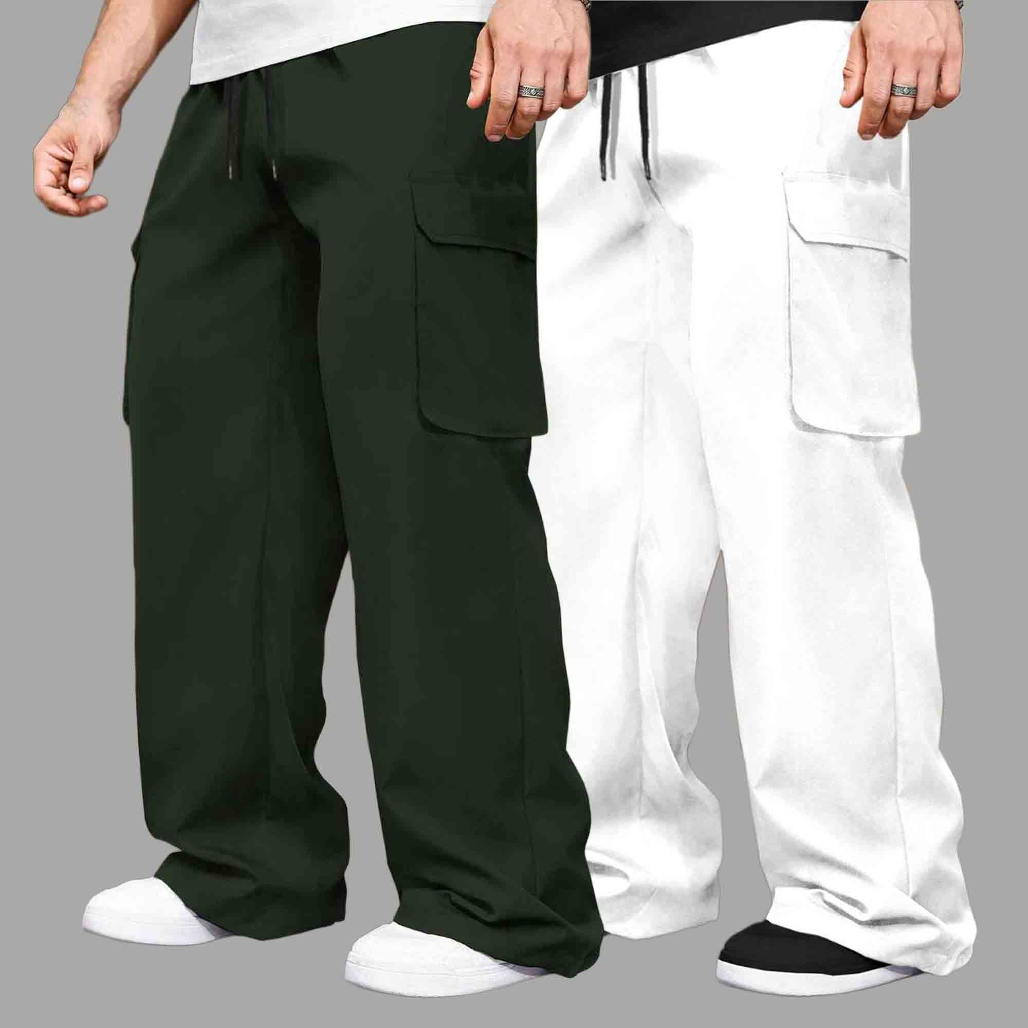 (Pack Of 2) Multi Pockets Plain Baggy Cargos 10 Variants