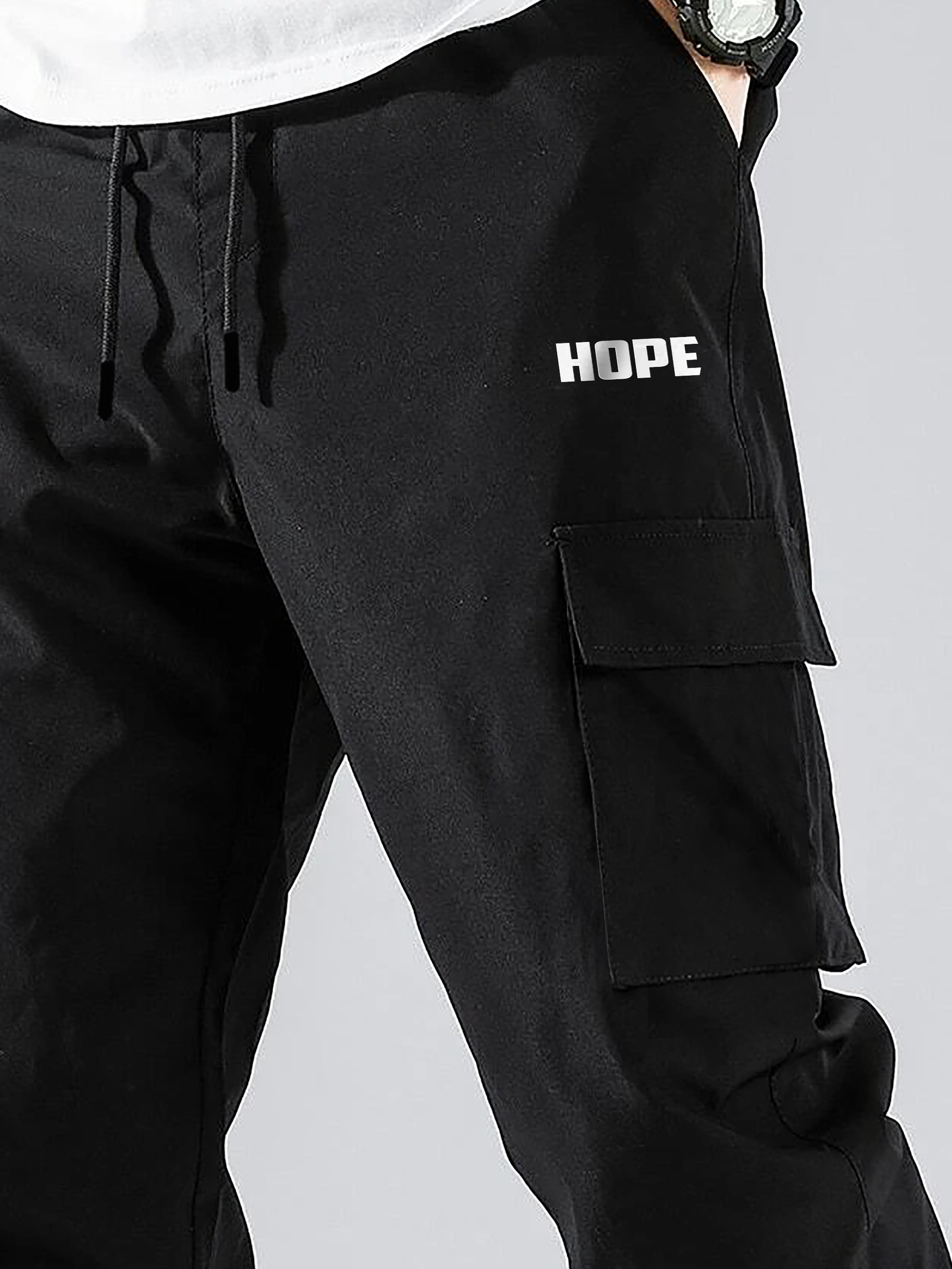 Men Solid Black Designer Cargo Pant