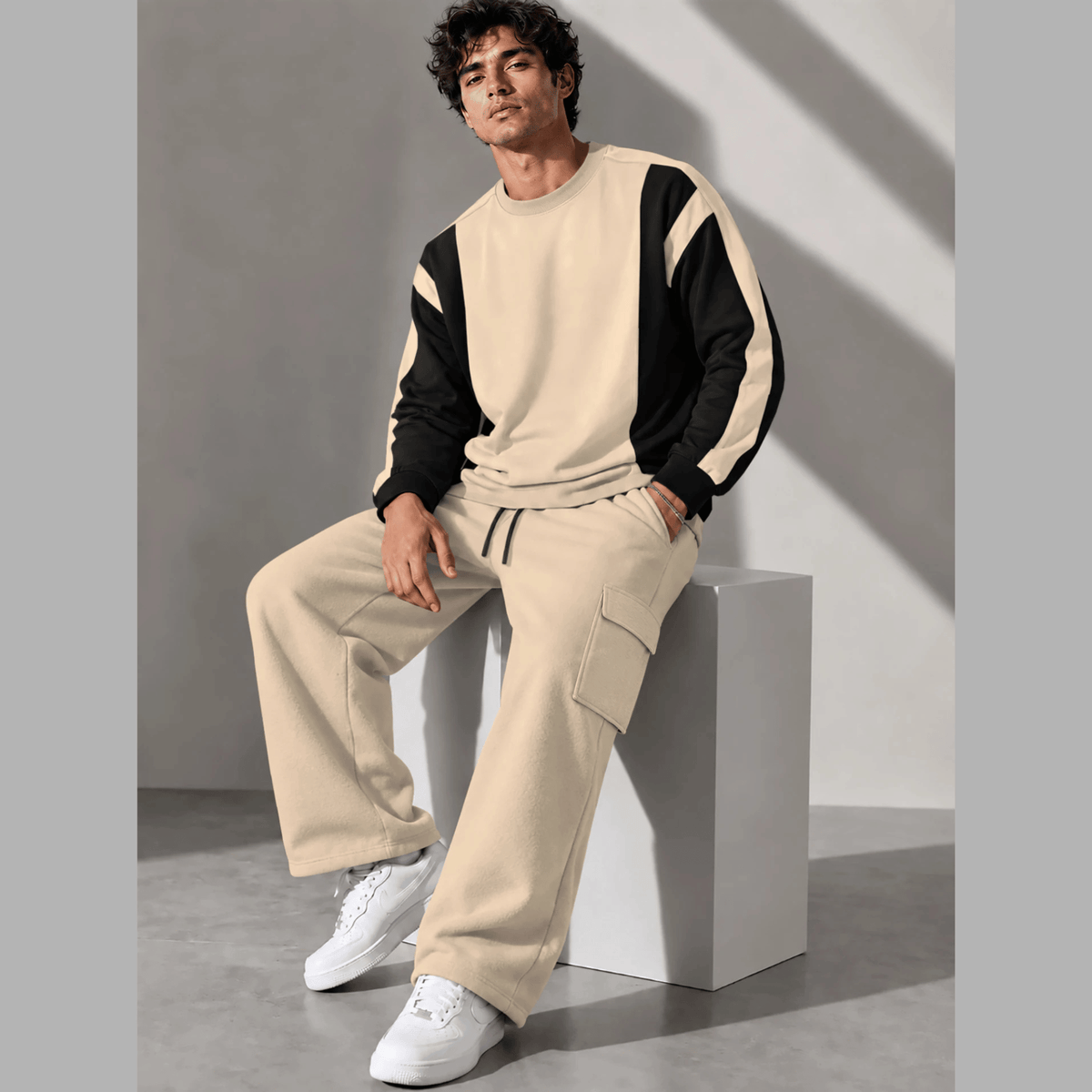 Tracksuit Round Neck Sweatshirts And Plain Cargo Trackpants
