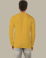 mustard yellow v neck full sleeve plain tshirt for men back view