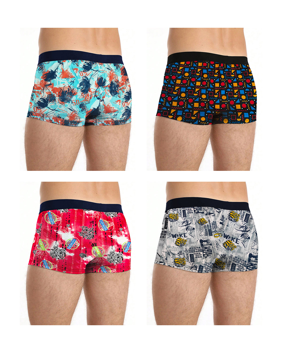 (Pack Of 4) Mens Multicolor Printed Trunks