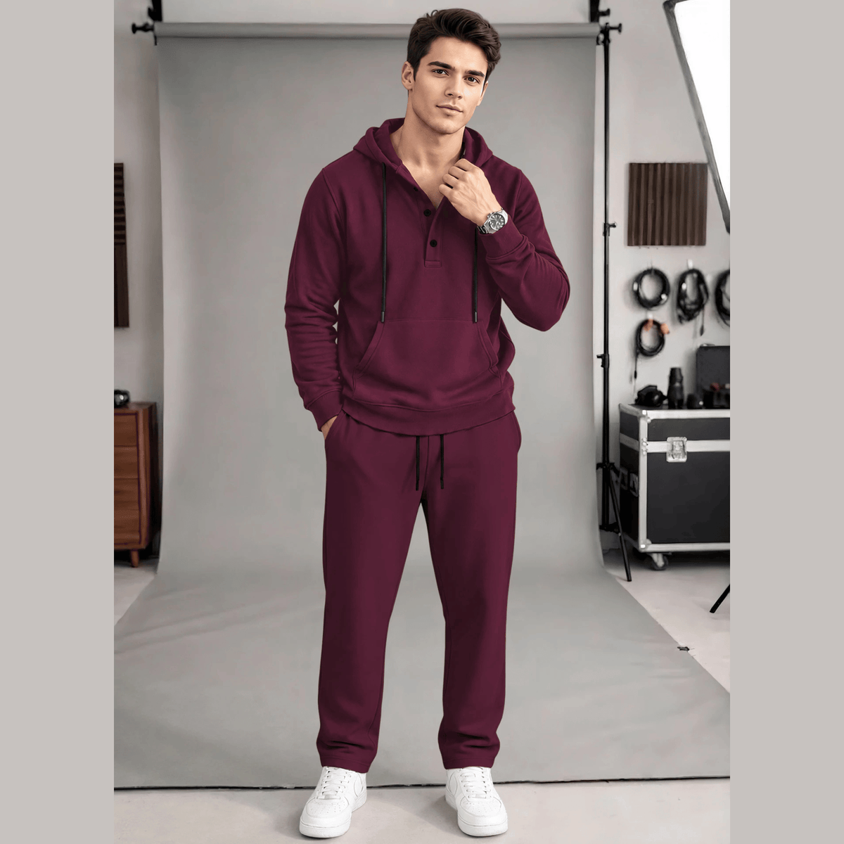 Tracksuit Hooded Neck Sweatshirts And Plain Loose Fit Trackpants