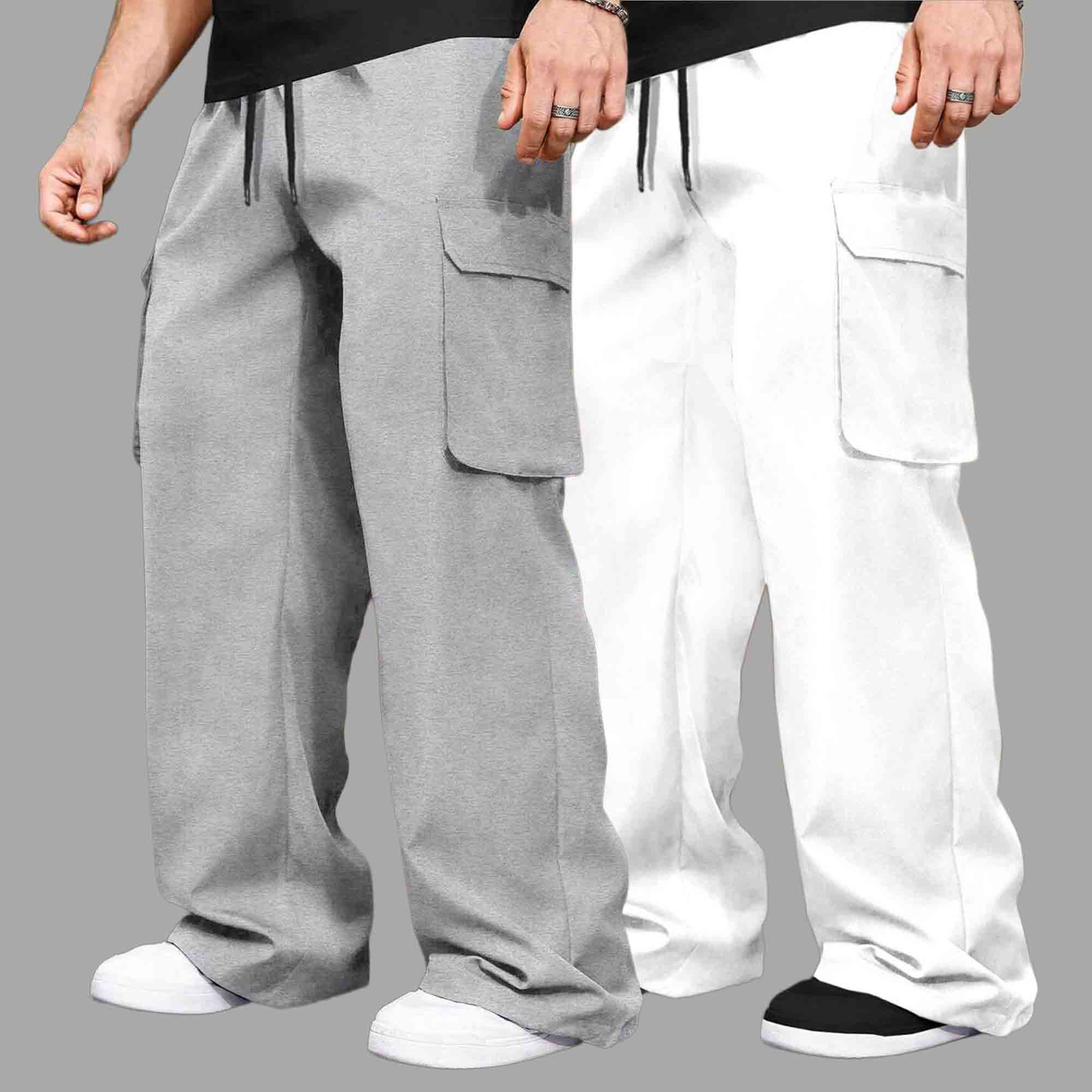 (Pack Of 2) Multi Pockets Plain Baggy Cargos 10 Variants
