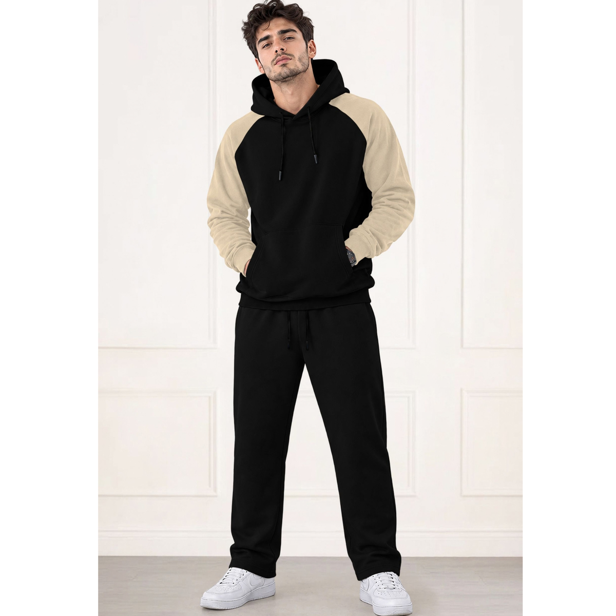Tracksuit Men Hooded Sweatshirt & Plain Baggy Trackpants