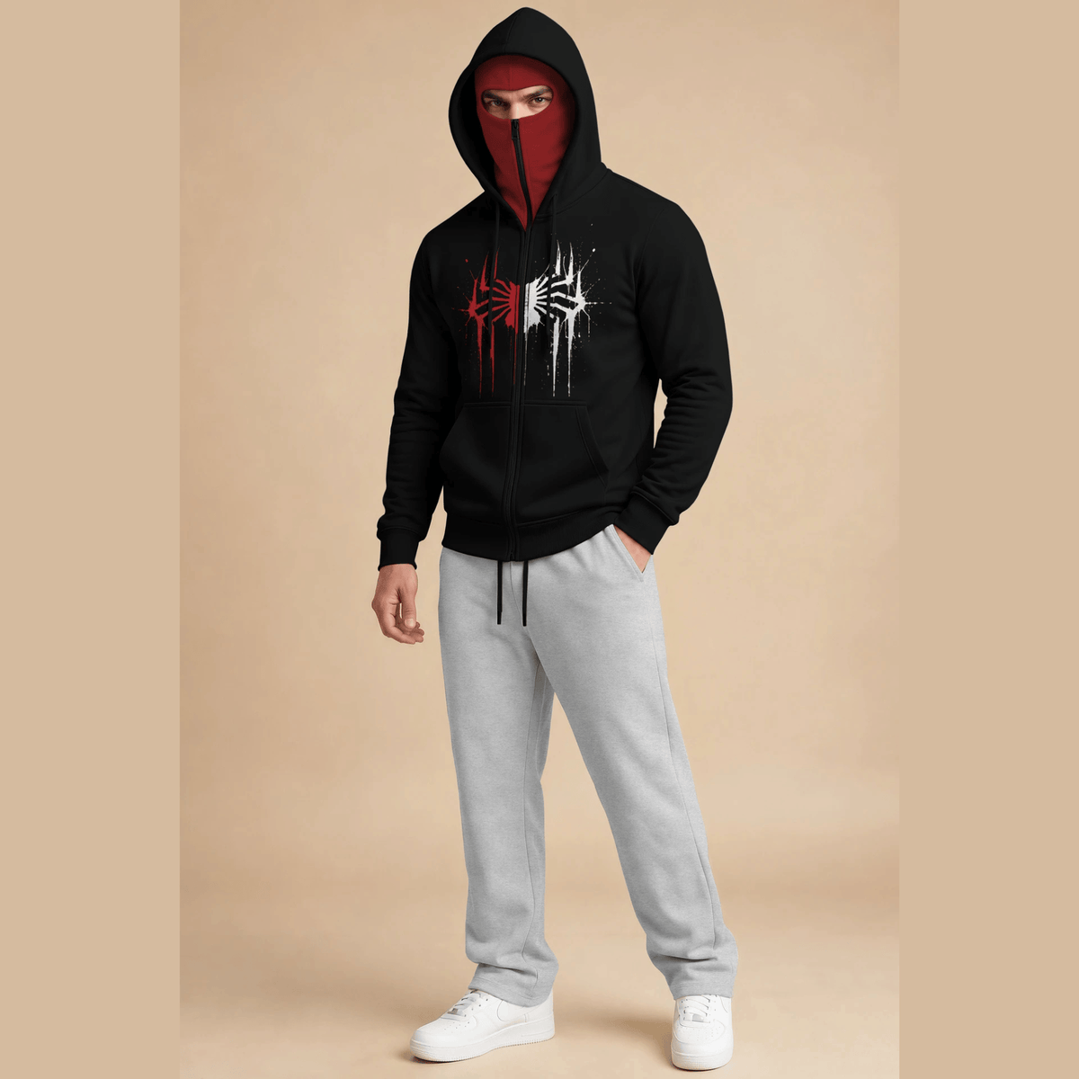 Tracksuit Mask Hooded Jackets And Plain Baggy Trackpants