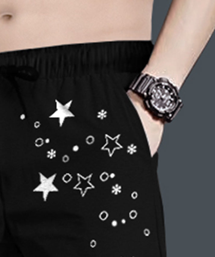 Men Black Star Printed With Cuffed Trackpant