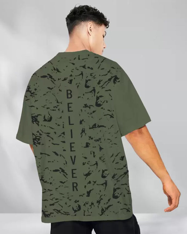 green oversized printed tshirt for men