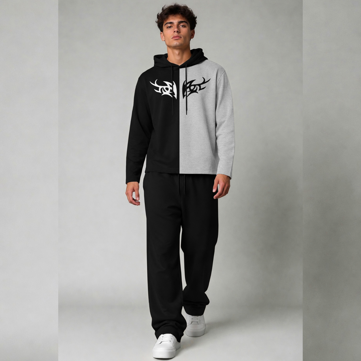 Outfit Set Plain Dual hooded Tshirt - Plain Loose Fit Trackpants