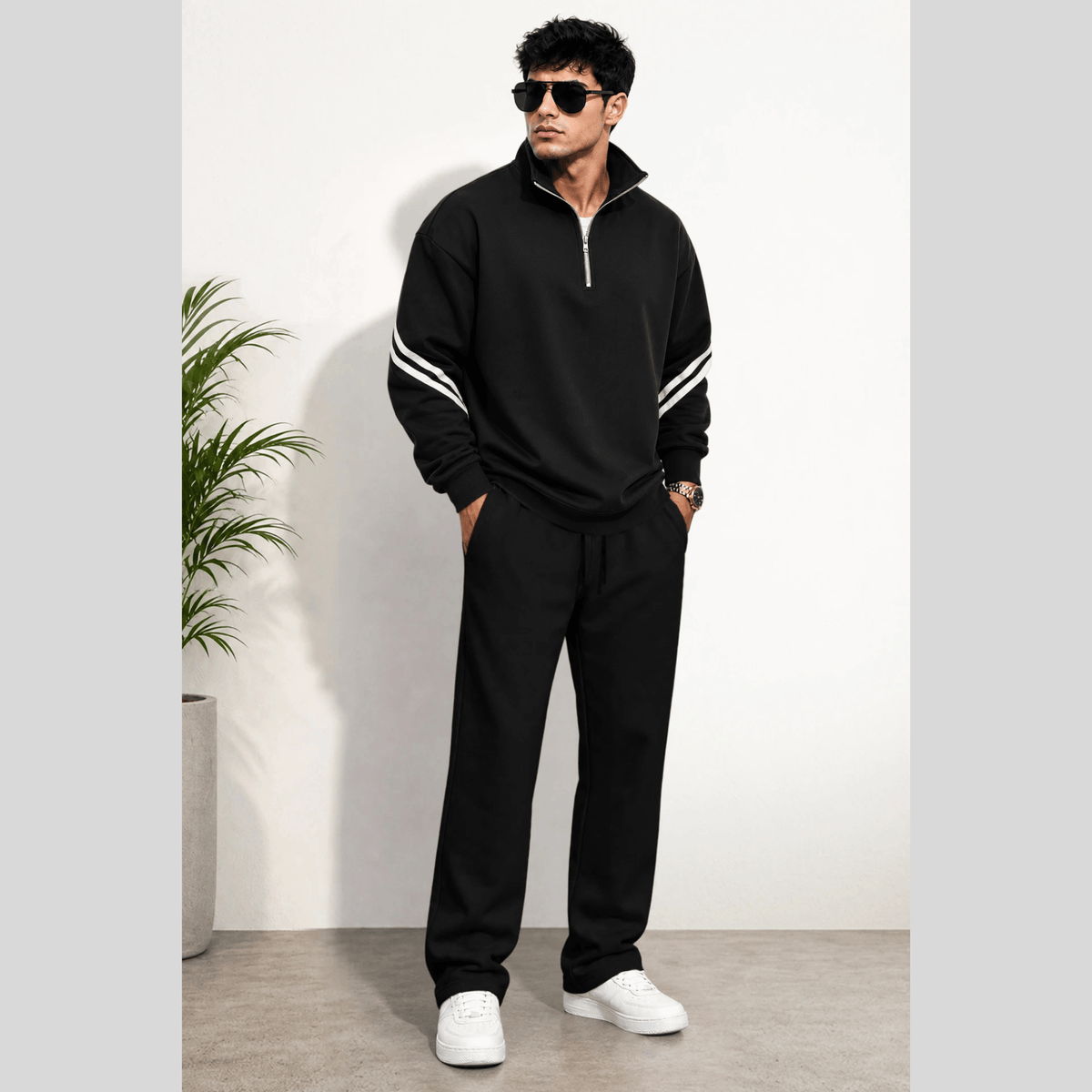 Tracksuit High Neck Sweatshirts And Plain Baggy Trackpants