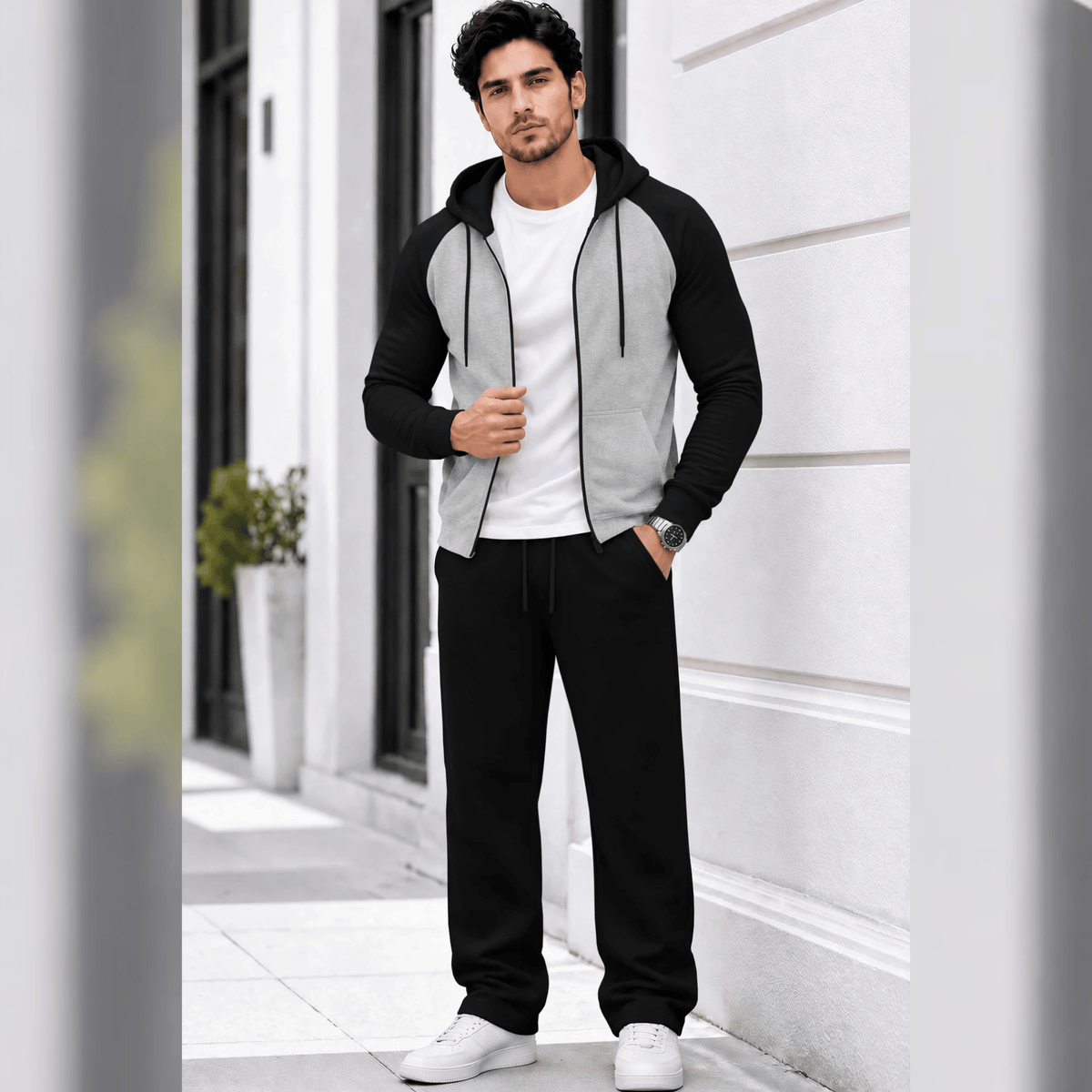 Mens Hooded Neck Dual Color Jacket Winter Tracksuits