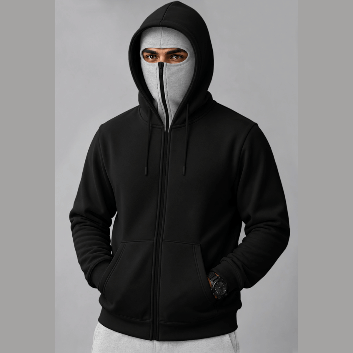 Mens Color Blocked Hooded Mask Jackets