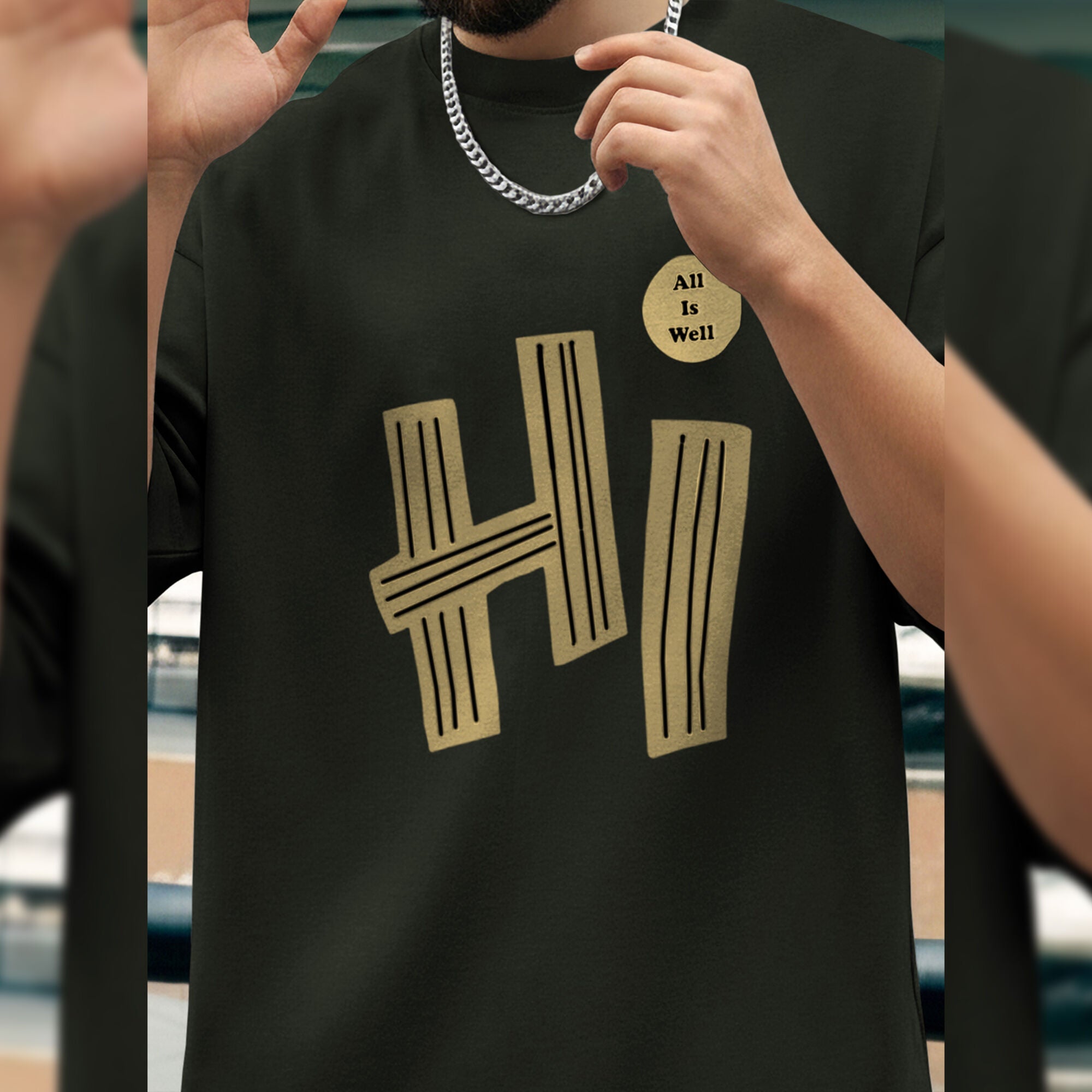 Hi Printed Drop Shoulder Olivegreen Tshirt