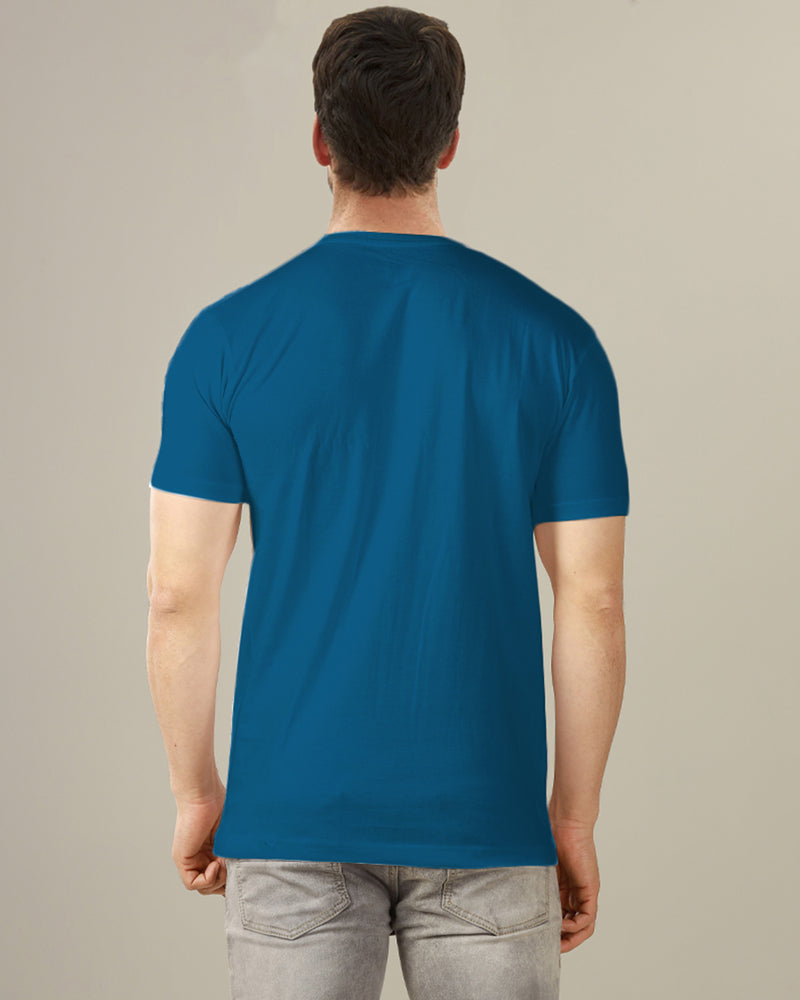 royal blue solid plain half sleeve v neck tshirt for men back view