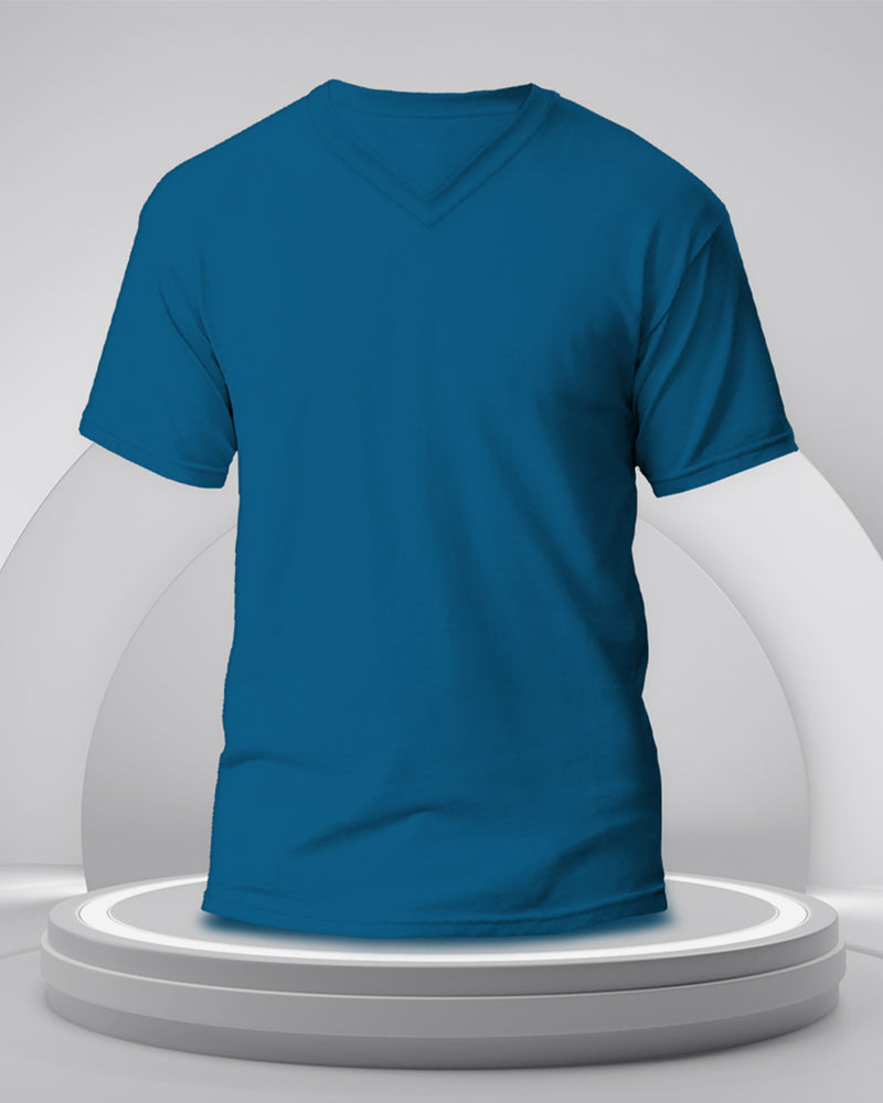 royal blue solid plain half sleeve v neck tshirt for men template view