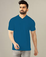 royal blue solid plain half sleeve v neck tshirt for men
