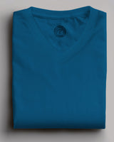 royal blue solid plain half sleeve v neck tshirt for men folded view