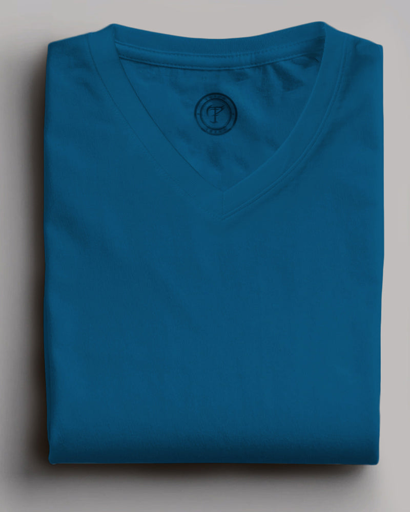 royal blue solid plain half sleeve v neck tshirt for men folded view