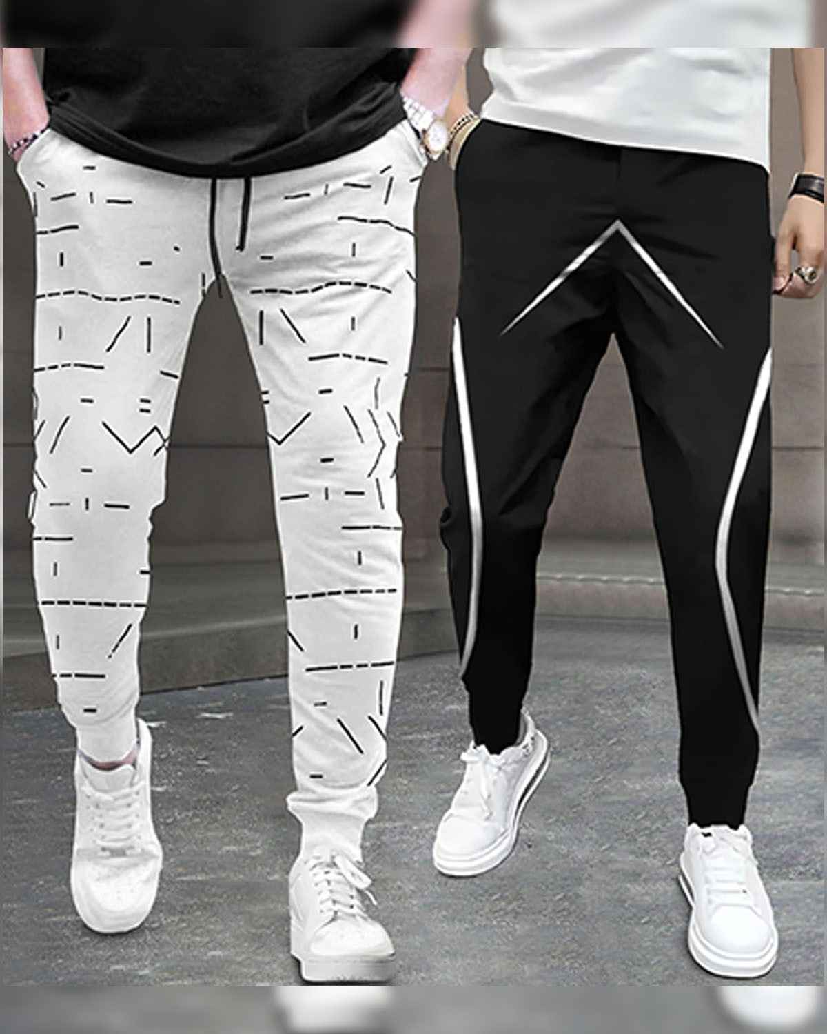 (Pack Of 2) Men Printed White & Black Trackpants