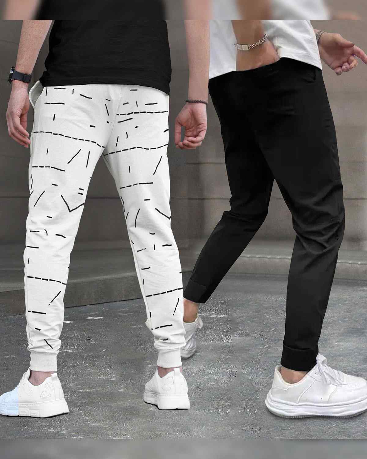 (Pack Of 2) Men Printed White & Black Trackpants
