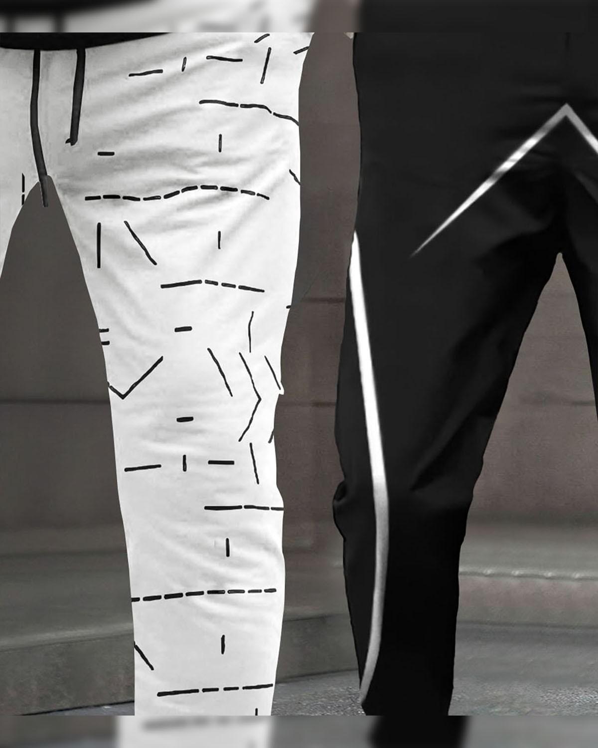 (Pack Of 2) Men Printed White & Black Trackpants