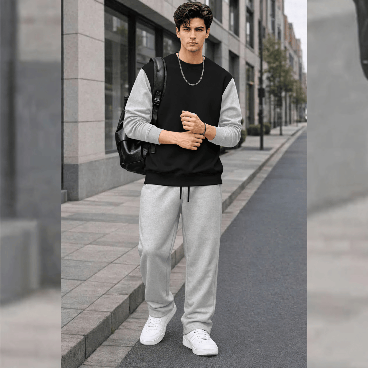 Mens Round Neck Dual Color Sweatshirt Winter Tracksuits