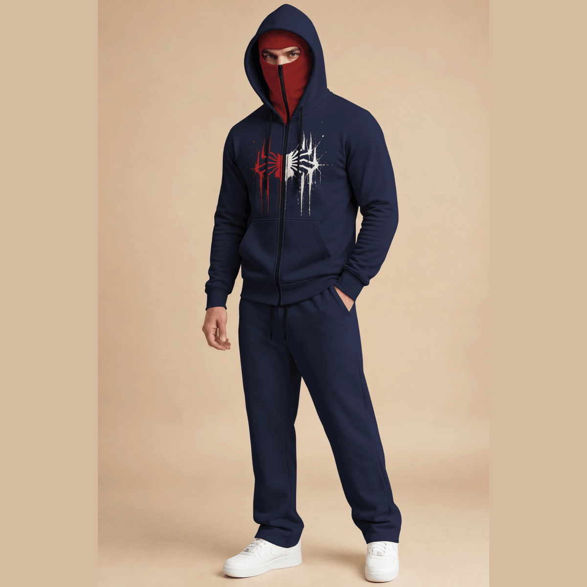 Tracksuit Mask Hooded Jackets And Plain Baggy Trackpants