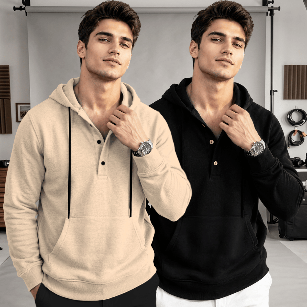 (Pack Of 2) Hooded Neck Plain Winter Sweatshirts