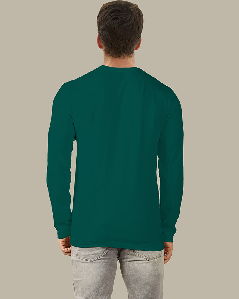 dark green solid plain full sleeve v neck tshirt for men back view