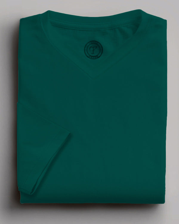 dark green solid plain full sleeve v neck tshirt for men folded view