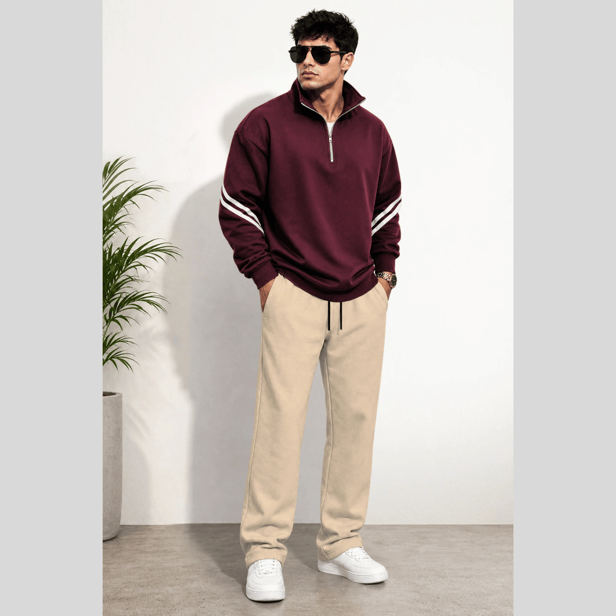 Tracksuit High Neck Sweatshirts And Plain Baggy Trackpants
