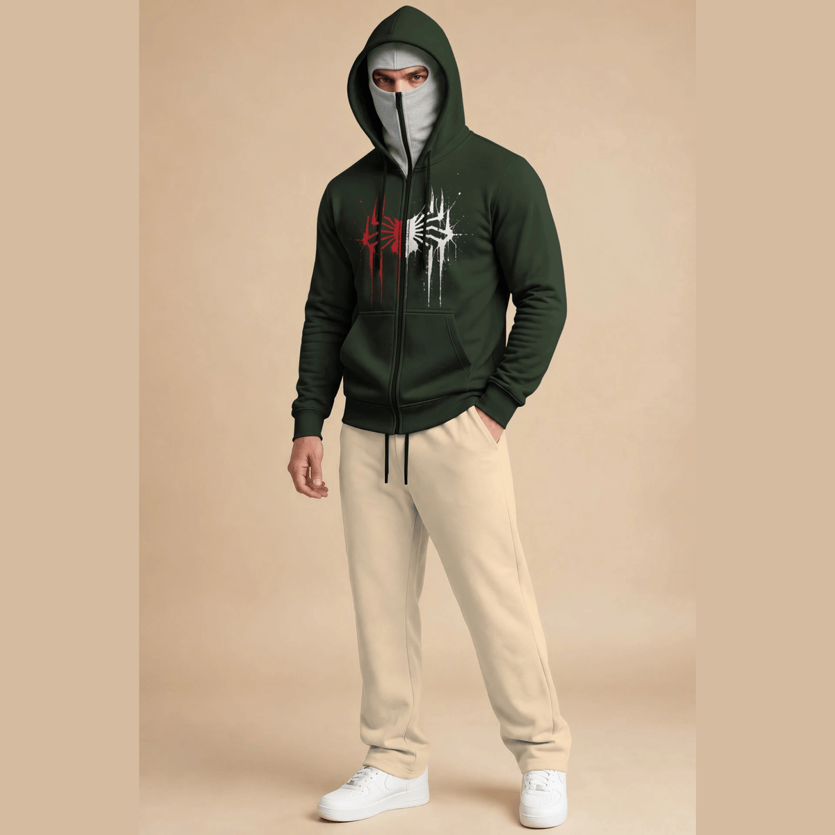 Tracksuit Mask Hooded Jackets And Plain Baggy Trackpants