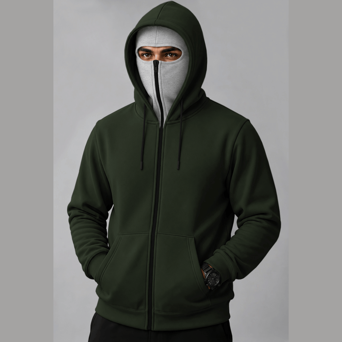 Mens Color Blocked Hooded Mask Jackets