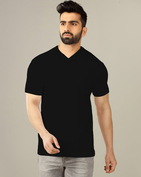 black solid v neck tshirt for men