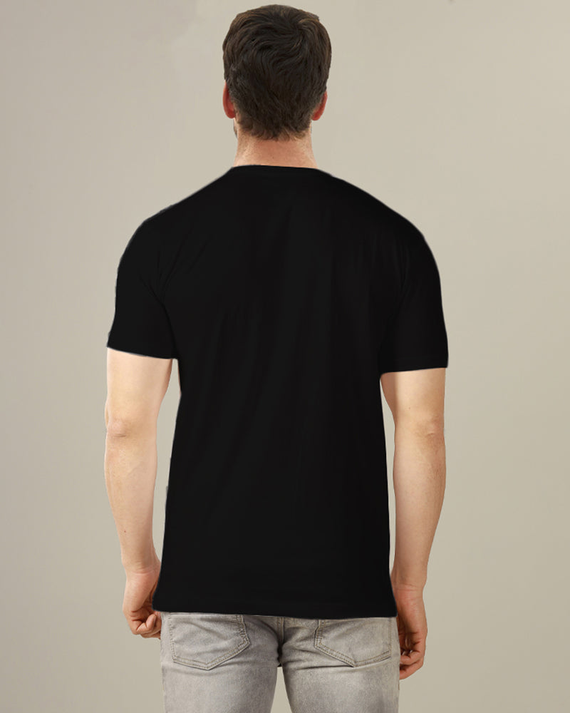 black solid v neck tshirt for men back view