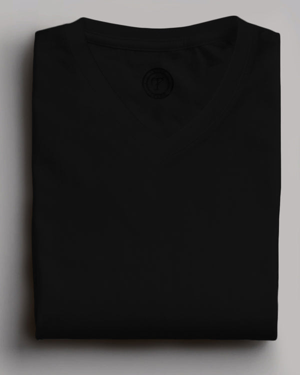 black solid v neck tshirt for men folded view