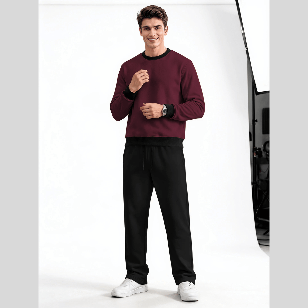 Mens Round Neck Color Blocked Swaeatshirt Winter Tracksuits
