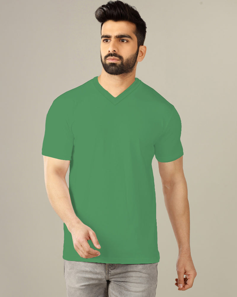 pale green plain solid half sleeve round neck tshirt for men