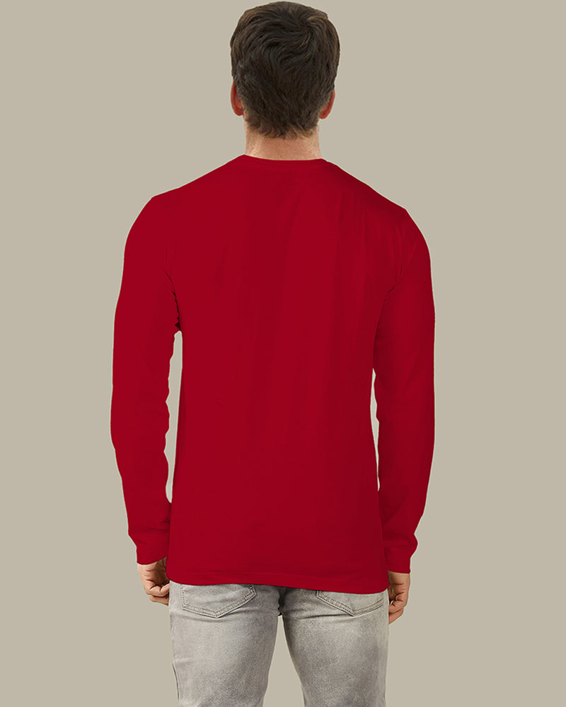 red colour solid full sleeve round neck tshirt for men back view