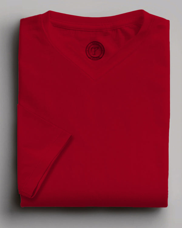 bold red v neck full sleeve tshirt for men folded view